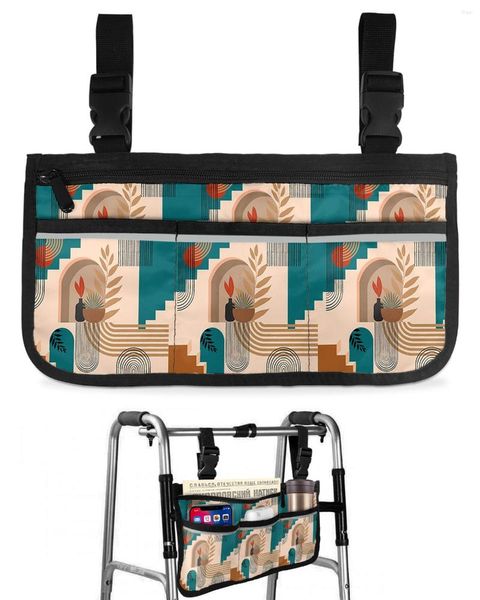 Borse portaoggetti Linee silhouette floreali Borsa per sedia a rotelle medievale retrò Borsa per telaio da passeggio per scooter elettrico laterale sul bracciolo