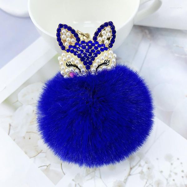 Anahtarlıklar sevimli mini kolye renkli rhinestone kabarık kürk pompom top anahtar yüzük zincirleri kadınlar kızlar araba çanta anahtarlık tutucu