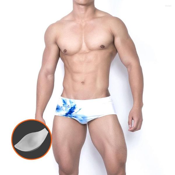 Herren-Badebekleidung, europäisch, amerikanisch, einfach bedruckt, kleine Boxer-Badehose, sexy Mode, lässig, niedrige Leibhöhe, Strandshorts mit Push-Pad