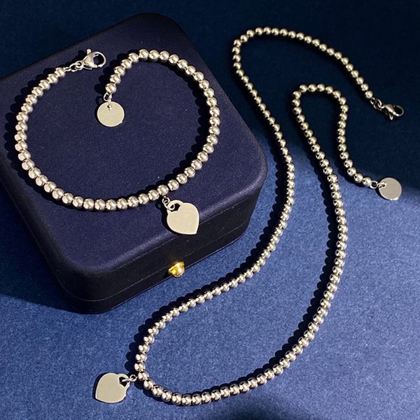 Tiffanyany Pingente Colares Clássico Amor Coração Beads Colar Pulseira Conjuntos de Jóias para Mulheres Presente de Aniversário Designer Mulheres Jóias Casamento Sta Ww4s