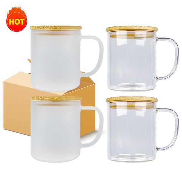 Sublimazione a parete singola da 17 once Miglior valore regalo vetro borosilicato cristallino satinato alto adatto per vinile Tè Latte Birra tazze da caffè tazza con coperchi in bambù