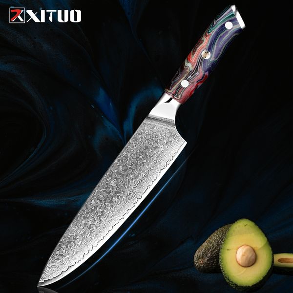 Faca de chef damasco, mais nova faca de cozinha afiada de 8 espaços, aço japonês VG-10, faca de cozinha ultra afiada com cabo g10