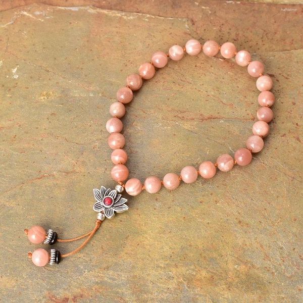 Strand Quarter Pocket Mala 8mm Pietra del sole annodata 27 perline di preghiera Bracciale di loto Buddista tibetano Yoga Meditazione Gioielli Dropship