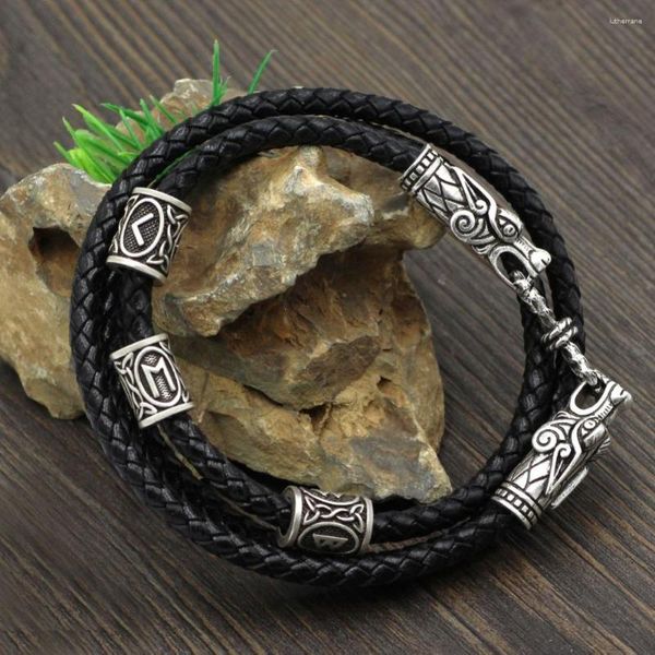 Armreif Nordic Viking Lederarmband Perlen Drachenkopf Silber Schmuck Männer Mode Geschenke