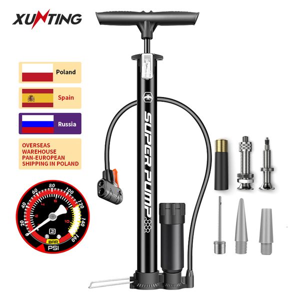 Bombas para bicicletas Xunting Bike Pump Super Hand Air Floor Pump con válvulas Presta Schrader MAX 160PSI Bomba de aire multiusos para bicicletas Road Balls 230911