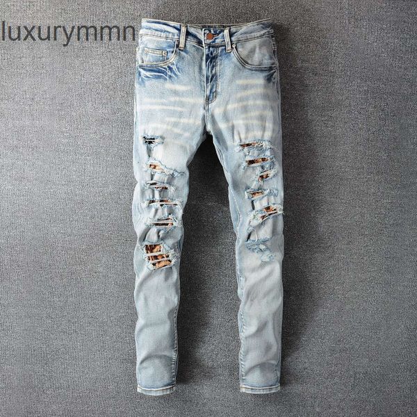 Denim Amiryes Jeans Designer Pants Man Mens Jean Nieuw Us Casual Hip Hop High Street versleten en gewassen Splash Ink Color Painting Slim Fit heren #810 Xzee