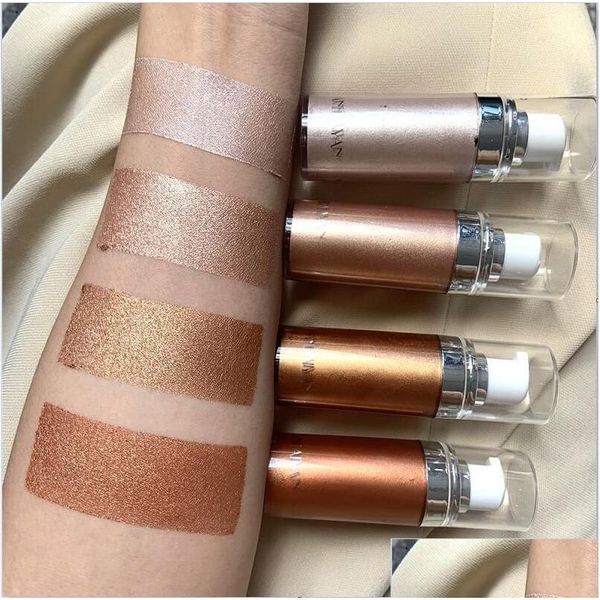 Outros itens de beleza para saúde Maquiagem Rosto Corpo Luminizador Bronzers Highlighters Liquid Setting Spray Shimmer Brighten Glow Rose Gold Hi Dhqtr