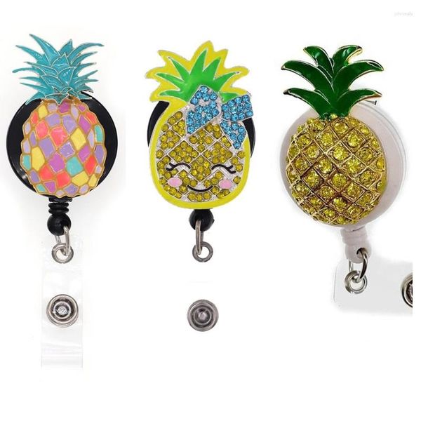 Spille 10 pz/lotto cristallo ananas porta badge identificativo retrattile forniture per ufficio