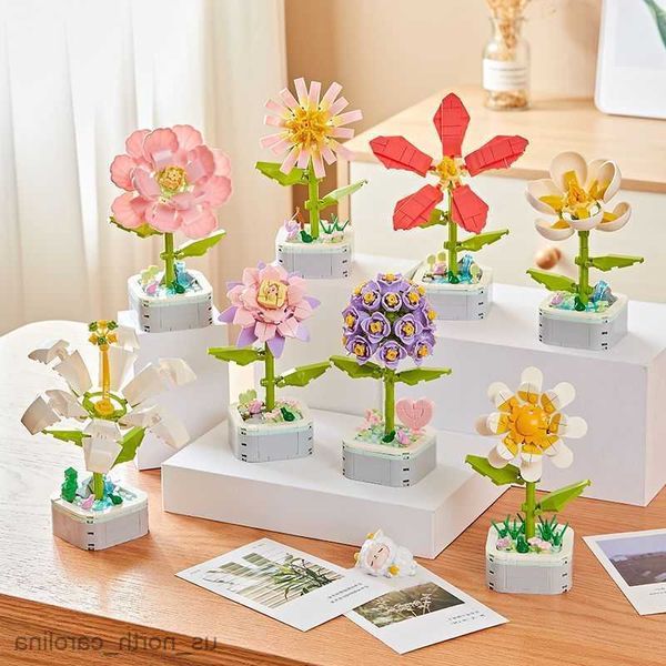 Blocos de flores blocos de construção casa desktop suculenta vasos ornamentos diy pequenas partículas quebra-cabeça montado brinquedo das crianças presente r230911