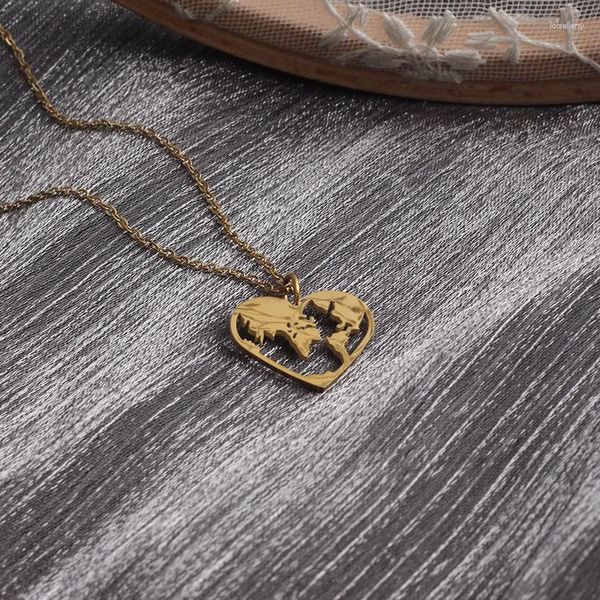 Anhänger Halsketten Hochwertige 18K Gold Herz Karte Vintage Edelstahl Land Reise Afrikanischer Kontinent Halskette