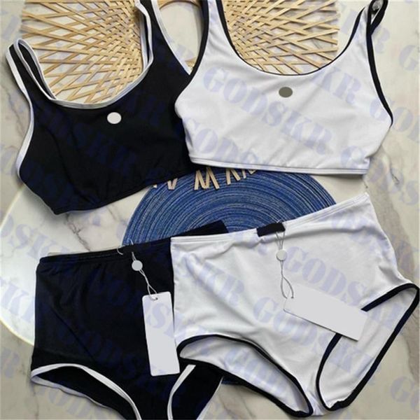 Biquíni feminino com logotipo pequeno, traje de banho de cintura alta para mulheres, verão, praia, dividido, biquinis299g