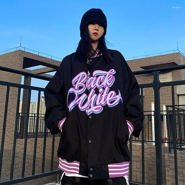 Giacche da donna Americano Hip Hop Uniforme da baseball Donna 2023 Tendenza Casual Coreano Vintage Bomb Jacket Lettera stampata Punk Pantaloni a vita bassa Streetwear