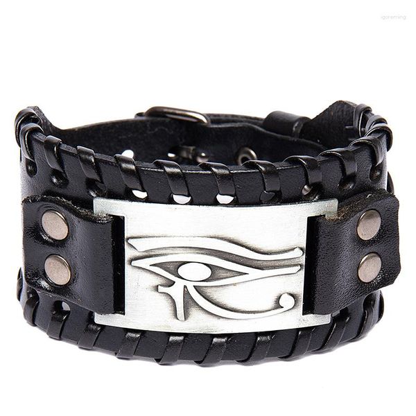 Charme pulseiras vintage punk pulseira de couro largo masculino viking olho de horus jóias acessórios presentes de festa