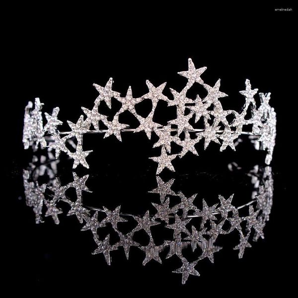 Fermagli per capelli Fasce per capelli con stelle di cristallo fatte a mano di lusso Vintage Strass Diademi da sposa Corona Fascia Accessori da sposa Tiara De Noiva