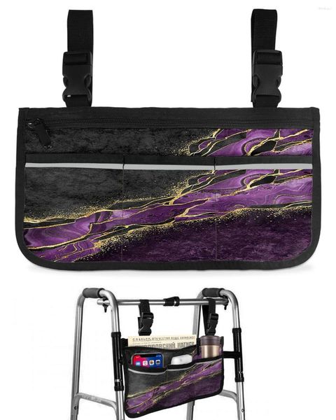 Sacos de armazenamento Abstrato Mármore Preto Roxo Malaquita Saco de Cadeira de Rodas Braço Lateral Scooter Elétrico Andando Quadro Bolsa