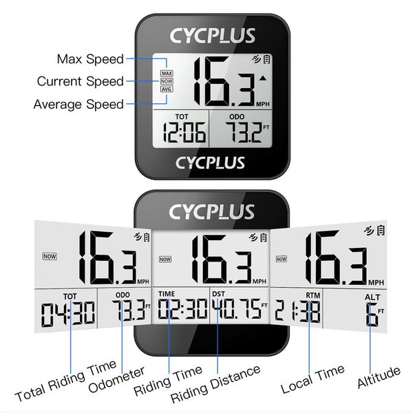 Fahrradcomputer CYCPLUS G1 GPS-Fahrradcomputer Wasserdichter Tachometer Drahtloser Kilometerzähler Radfahren Fahrradzubehör mit Halterung Holder261E