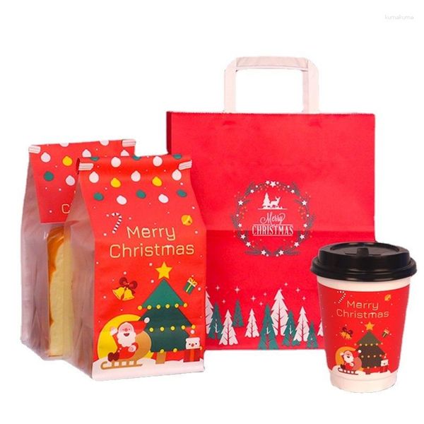 Take Out Containers 20PCS Year's Christmas Paper Cup Seal Food Grade Toast Packaging Bag