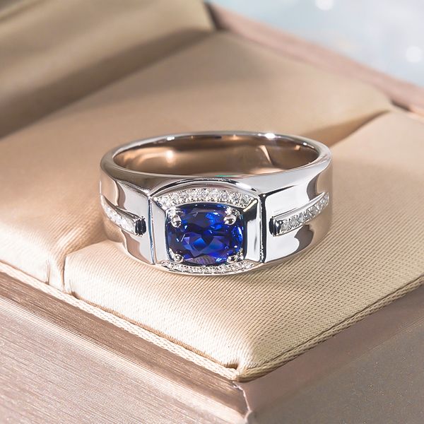 Anéis de casamento S925 prata esterlina 18k banhado a ouro vintage pedras preciosas azul anel de safira para homem jóias finas banquete festa presente 230909