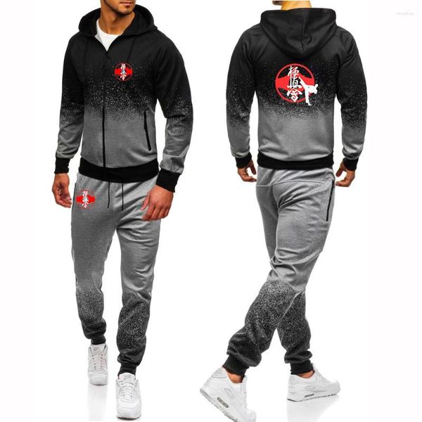 Tracksuits masculinos 2023 Kyokushin Karate Impressão Gradiente do Homem Hoodies Casual Sweatpant Define Esporte Hip Hop Casacos Calças Terno Confortável