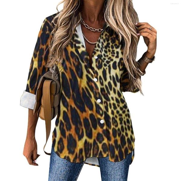 Blusas femininas estampa de tigre blusa casual pele de animal selvagem legal gráfico feminino manga longa camisas clássicas verão oversized topo