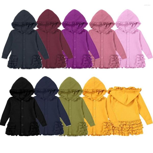 Giacche Europa Autunno Manica lunga Cotone tinta unita Volant 12m-6T Abbigliamento invernale per bambini Cappotto per bambina