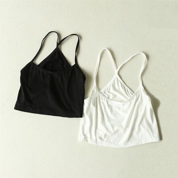 KLV Mulheres Crop Top Camisole Verão Sexy Magro Sem Mangas Spaghetti Strap Algodão Regata Preto Branco New299U