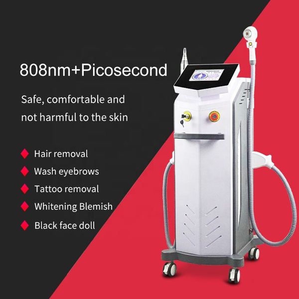 Nova chegada em pé/remoção de tatuagem 2 em 1 máquina 808nm diodo laser + nd yag laser boneca preta tratamento de acne multi-idioma disponível