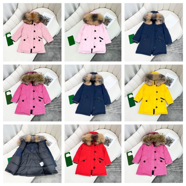 Clássico Kid Casaco Bebê Designer Roupas Down Casacos Jaqueta Crianças Roupas Com Crachá Com Capuz Grosso Quente Outwear Menina Menino Meninas Parkas 100% Wolf Fur Collar Jaquetas Roupas