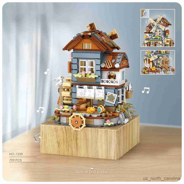 Конструкторы ветряная мельница музыкальные строительные блоки городской творческий дом модель замка DIY сборка игрушка для детей подарок для девочек R230911