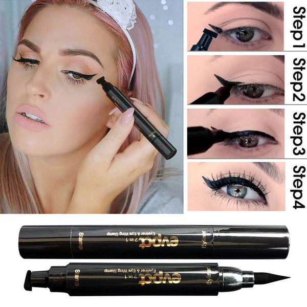 Combinazione di ombretti Liner 2 in 1 Timbro per eyeliner Matita liquida a doppia estremità Penna sigillante impermeabile Fodera triangolare ad asciugatura rapida 230911