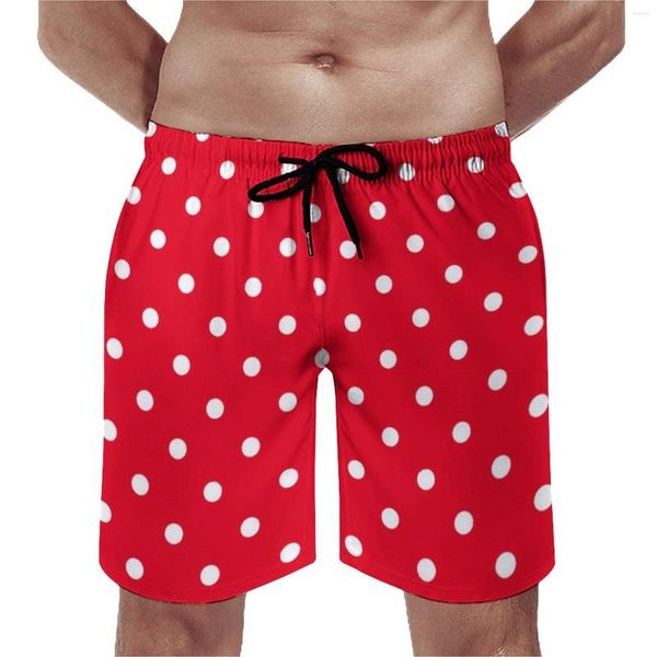 Shorts masculino vermelho com bolinhas brancas placa verão dot manchado círculos esportes calças curtas masculino engraçado plus size troncos de natação