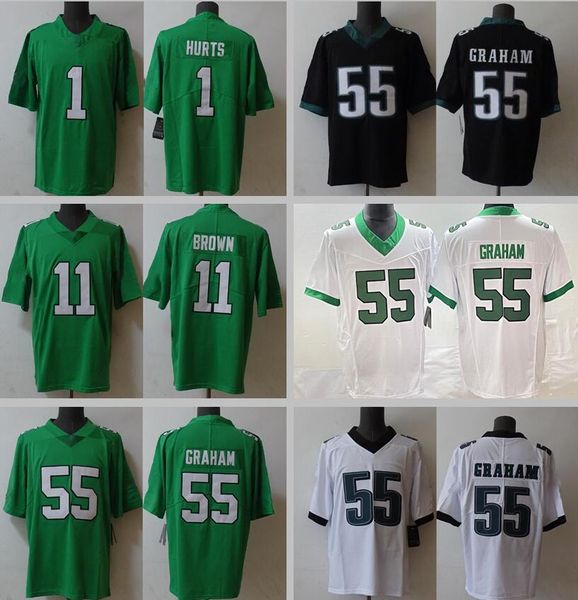 Brandon Graham genähte Fußballtrikots 1 Jalen Hurts Herren Damen Jugend S-3XL grün-weißes Heim-Auswärtstrikot