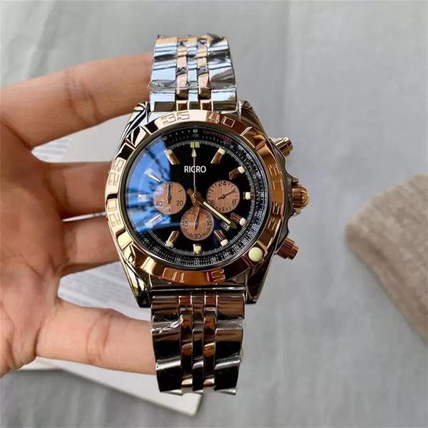 Çok Fonksiyonlu Mens Watch Quartz Pil Su Geçirmez Siyah Teknoloji Paslanmaz Çelik İş Trend Menes Highend Watches207G