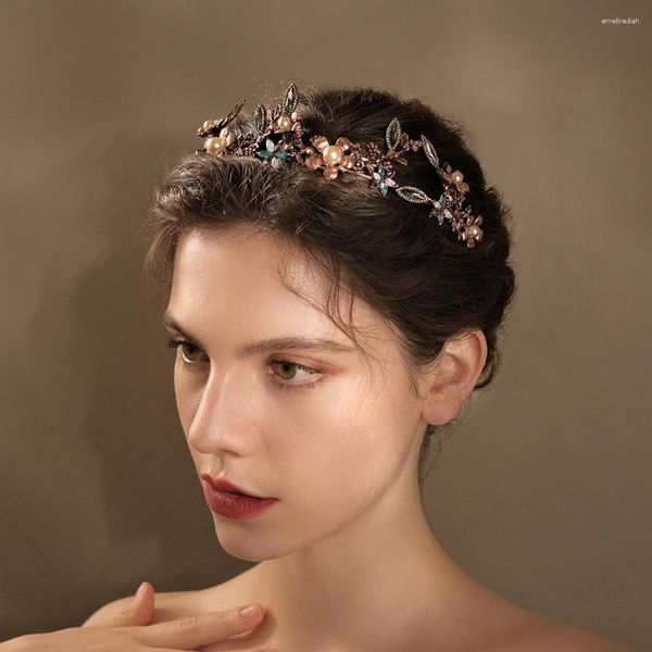 Fermagli per capelli Vintage barocco simulato perla cristallo floreale corona nuziale foglia diademi accessori da sposa copricapo da sposa diadema spettacolo