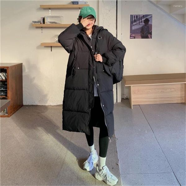 Trench da donna 2023 Addensare Cappotto caldo Oversize Moda coreana Capispalla allentato Autunno Giacca lunga da neve Donna Parka Autunno Inverno