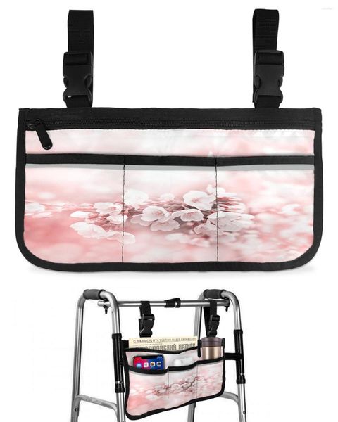 Aufbewahrungstaschen, Blumenpflanze, Kirschblüte, rosa, Rollstuhltasche mit Taschen, Armlehnenseite, Elektroroller-Gehrahmentasche