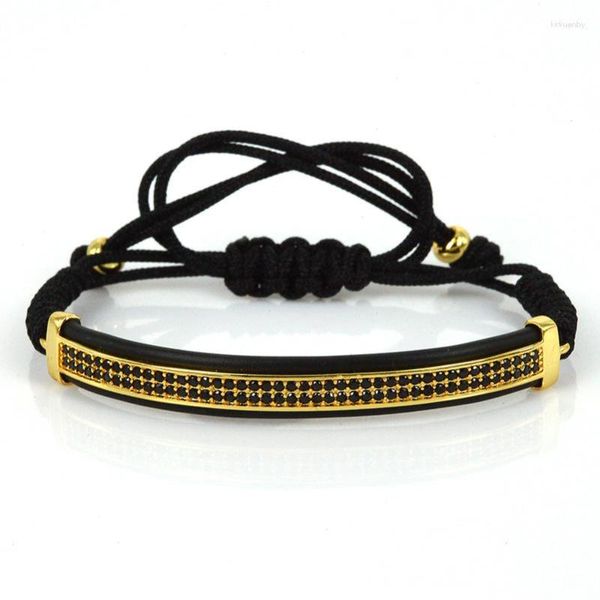 Charm-Armbänder Anil Arjandas Schmuck Leder Gold Farbe Micro Pave CZ Schutz Riviere Makramee für Männer ZZB-37