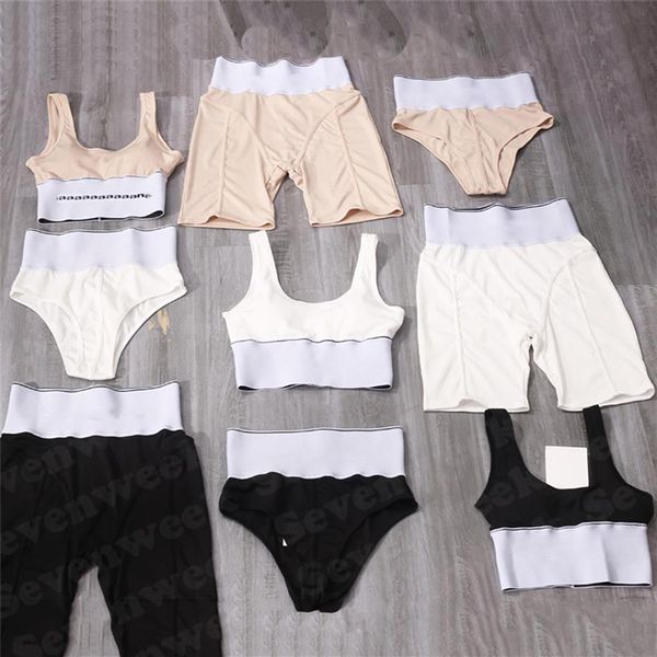 Marcas mulheres sutiã tanques briefs 3 pçs conjunto roupas de yoga cintura alta shorts elástico webbing esportes colete para female234c