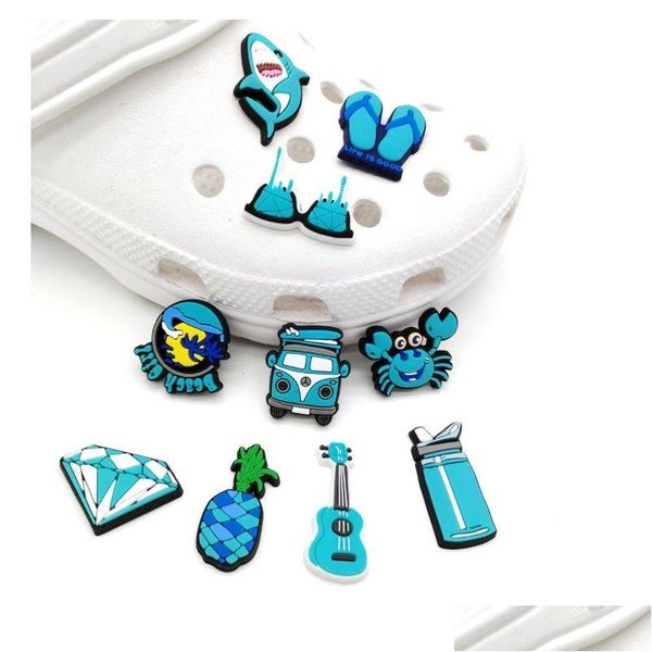 Parti di scarpe Accessori Decorazione in PVC Fibbia Fascino Clog Pins Pulsanti Charms Cartoon Blue Party Decor Musica Drop Delivery Dhqr5