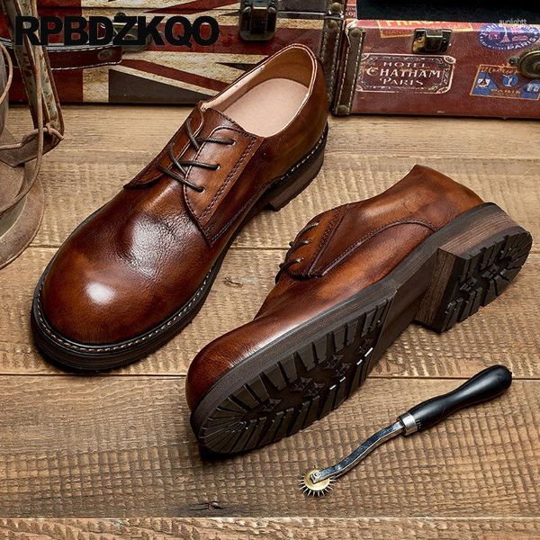 Sapatos de vestido redondo dedo do pé vintage mais recente Goodyear Welted Lace Up Homens Oxfords Deluxe Full Grain Couro Derby Brown Handmade Flats