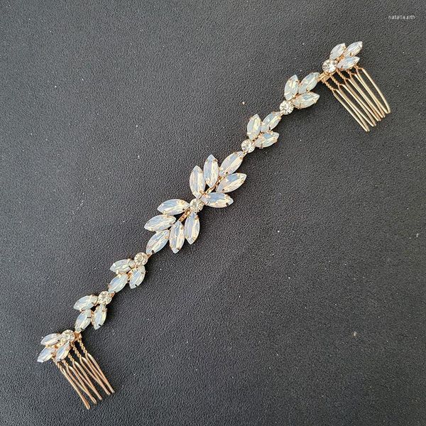 Fermagli per capelli SLBRIDAL Opale Cristallo Strass Pettine da sposa Accessori per catena Fascia per capelli Fascia per capelli Damigelle d'onore Gioielli Donna