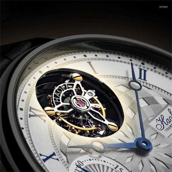 Дизайнерские часы Сапфировые наручные часы с турбийоном Автоматические водонепроницаемые часы Второй запас хода циферблат LY