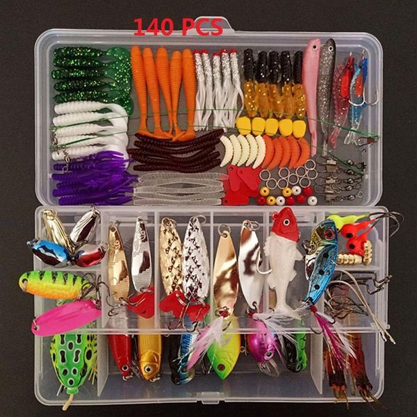 140 pçs kit de iscas de pesca de água doce caixa de equipamento de pesca com equipamento incluído iscas de sapo colheres de pesca isca de lápis de água salgada grassh226y