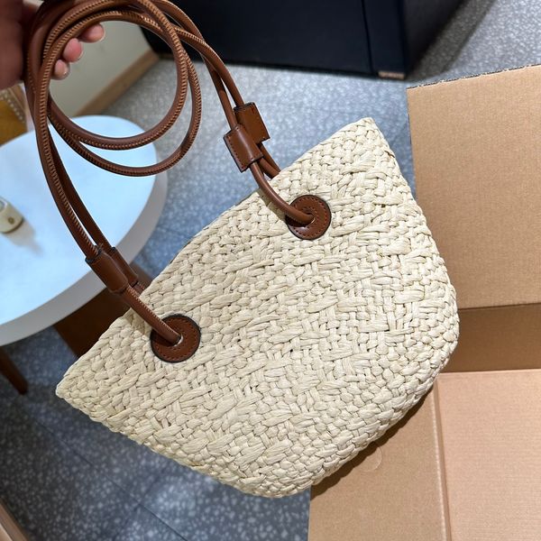 Tote designer de moda mulher cesta ombro lafite palha tecelagem sacos senhoras tecido couro saco de compras praia férias bolsa