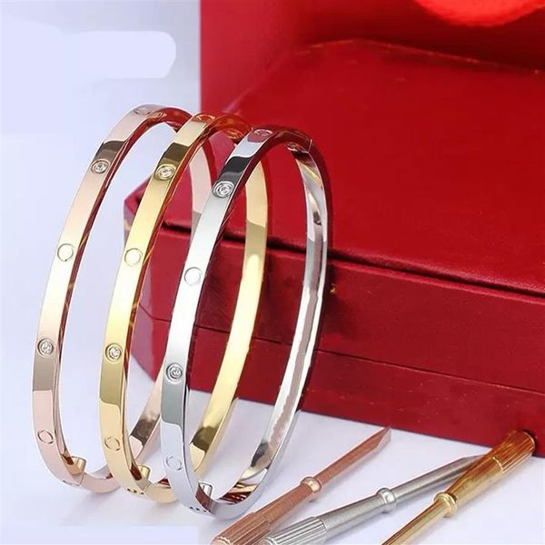 Herren-Designer-Liebesarmband, Schraubendreher-Armbänder, Homme, 4 mm dünn, Titanstahl, Gold, Roségold, Diamant-Armreif, 17–19 cm, mit Box, wom2496