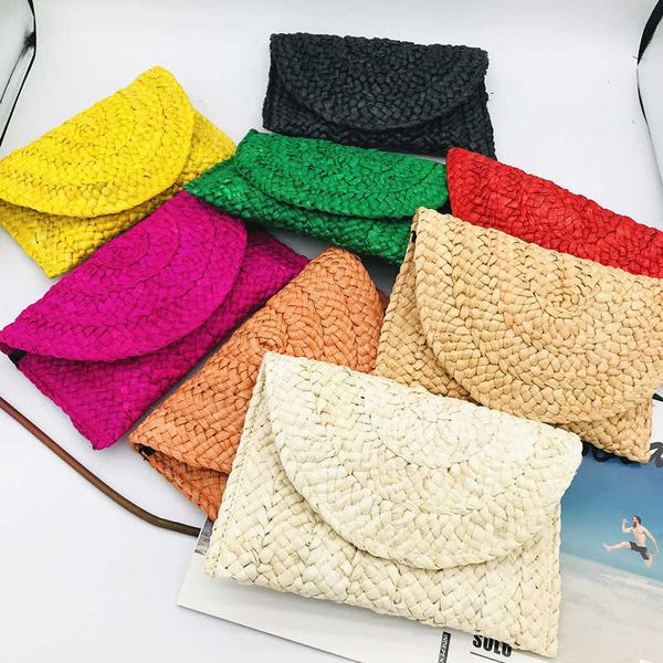 Abendtaschen Mode Maisschale handgemachte Frauen Stroh Tasche Sommer neue Umschlag Brieftasche Multi-Color Strand Urlaub gewebte Tasche weibliche Münze Geldbörsen