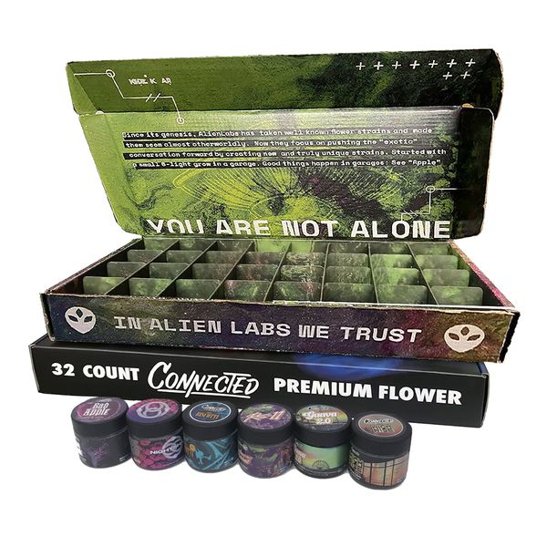 Alien Labs 32 contagens Xeno Y2K GEMINI Premium Flower Black Glass Jar Caixas de embalagem Você não está sozinho 1 onça BOLO ela atinge diferentes resinas vivas