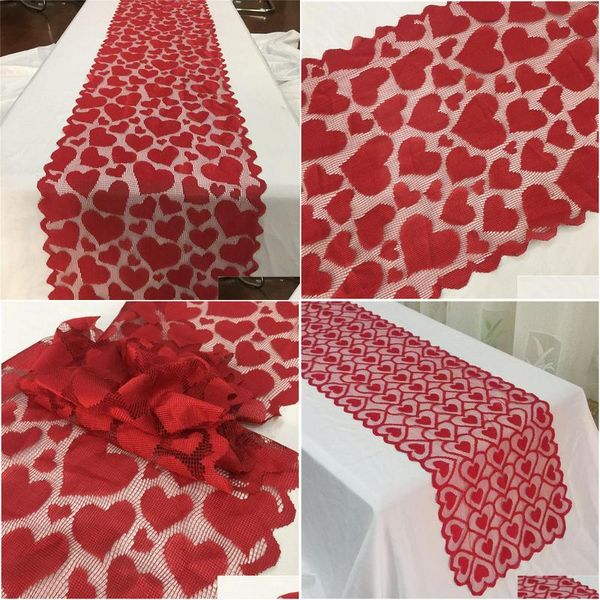 Tischläufer Mti-Color Herzdruck Tischdecke Hochzeit Abendessen Bankett Heimdekoration Rot Valentinstag Dekor Festival Drop Lieferung Ot4Ou