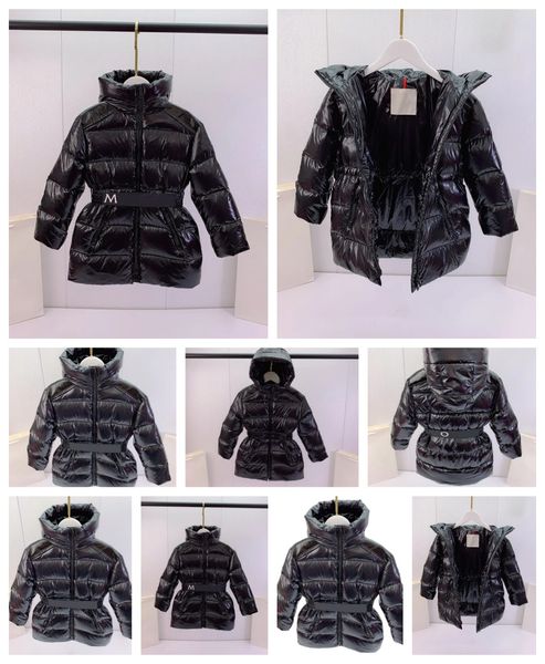 Piumino moda Cappotti per bambini Abbigliamento per bambini con cappuccio Piumino per bambini Designer Spessore caldo Capispalla Ragazza Ragazze designer Cintura lunga con lettere Cerniera Giacche abbigliamento 110-160