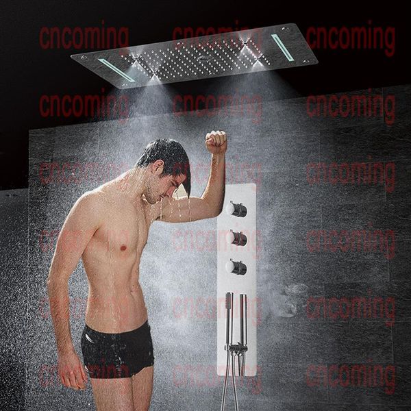 Pannello doccia termostatico Acciaio inossidabile LED Cascata a pioggia Grande soffione doccia a soffitto Rubinetto per bagno Set a parete Precipitazioni Fau298u